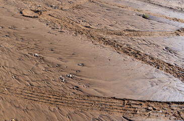landslides on a country road after heavy rains and rains in summer