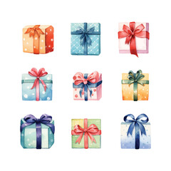 anniversary, birthday different color gift box with ribbon illustration design 