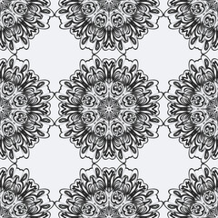 Fototapeta na wymiar Christmas pattern from snowflakes for a card vector. For coloring book. Hand-drawn decorative. Black and white pattern.