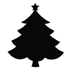 Vector Silhouette Christmas tree. Flat Design of Cypress Tree star in the top. Isolated Natural Design Element. Christmas and New Year Holidays Symbol. Empty for adding your own decorations.