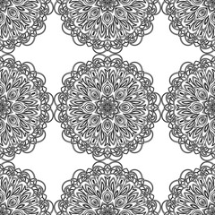 Christmas pattern from snowflakes for a card vector. For coloring book. Hand-drawn decorative. Black and white pattern.