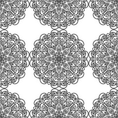 Christmas pattern from snowflakes for a card vector. For coloring book. Hand-drawn decorative. Black and white pattern.