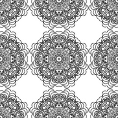 Christmas pattern from snowflakes for a card vector. For coloring book. Hand-drawn decorative. Black and white pattern.