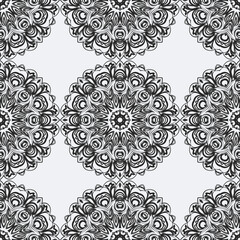 vector pattern with floral elements. Geometric ornament for wallpapers and backgrounds. Black and white pattern.