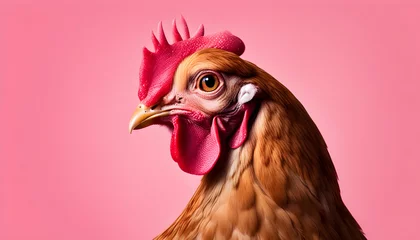 Fototapeten Closeup of a chicken head with pink background. © Iqra