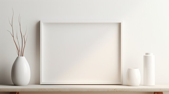 Fototapeta empty white frame with white wall