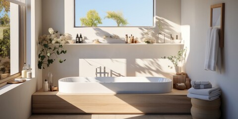 Modern Upscale Luxury Bathroom with Bathtub Generative AI