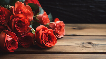 roses set on a wooden floor.