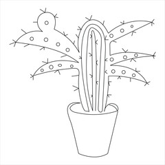 Continuous one line art drawing Cactus doodle vector and cactus plants outline minimalist design element
