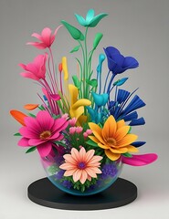 Flowers abstract 3d vector on light background