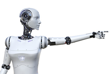 Intelligenza artificiale robot computer umanoide donna su fondo trasparente © maximilian