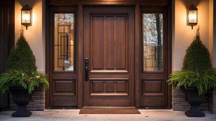 Fototapeta na wymiar Solid wood, glass, or steel doors can significantly impact the exterior appearance
