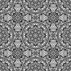 seamless floral pattern. Black and white background with abstract plants silhouette