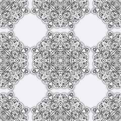 Oriental black and white pattern with damask, arabesque and floral elements. Seamless abstract ornament