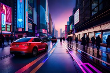 Fototapeta premium city traffic at night generated by AI