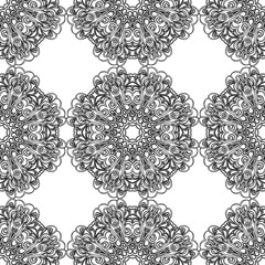 Seamless background with light pattern in baroque style. Vector retro illustration. Islam, Arabic, Indian, ottoman motifs.