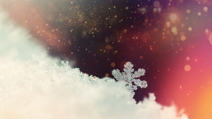 A beautiful real snowflake. Snow in nature. Macro photo in winter. Concept for Christmas and holidays.
