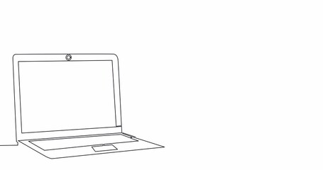 Self drawing line animation laptop computer with paper plane as business concept of startup continuous one single line drawn concept video