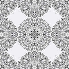 Anti-stress coloring book page for adult with snowflakes. Winter background pattern. Seamless pattern