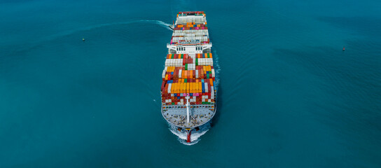Aerial view container cargo maritime ship freight shipping by container cargo ship, Global business...