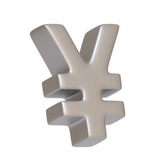 Obraz premium Silver yen sign isolated on white background. 3D icon, sign and symbol. Cartoon minimal style. 3D Render Illustration