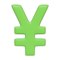 Obraz premium Green yen sign isolated on white background. 3D icon, sign and symbol. Cartoon minimal style. Front view. 3D Render Illustration