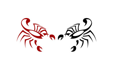 Vector illustration of red and black crayfish silhouettes on a white background