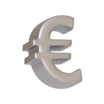 Silver euro sign isolated on white background. 3D icon, sign and symbol. Cartoon minimal style. 3D Render Illustration
