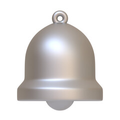 Silver bell icon isolated on white background. 3D icon, sign and symbol. Cartoon minimal style. Front view. 3D Render Illustration