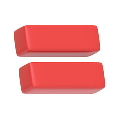 Red equals sign isolated on white background. 3D icon, sign and symbol. Cartoon minimal style. 3D Render Illustration