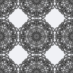 Oriental black and white pattern with damask, arabesque and floral elements. Seamless abstract ornament