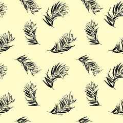 Palm leaves texture seamless pattern for textile, wrap, wallpaper, web banner or wrapping paper and fabric. Vector background black and pastel yellow color