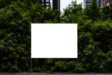 Urban Greenery: Transparent Billboard Mockup Amidst City Trees and Foliage