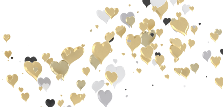 Love valentine background with red petals of hearts on transparent background