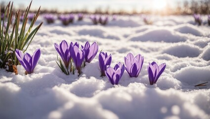 Purple Crocons Are Growing in the Snow