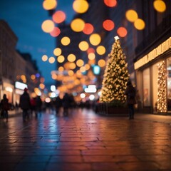 A Festive Christmas Tree Illuminating a City Street