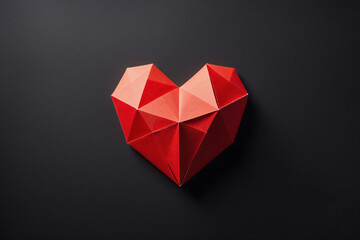 Red polygonal paper heart - Origami style