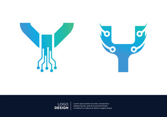 Set of letter Y logo design for digital technology symbol.