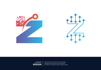Set of Letter Z digital data connection logo design. - obrazy, fototapety, plakaty