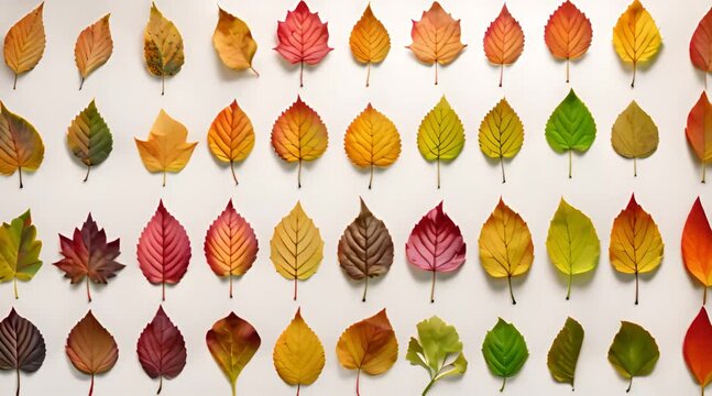 Collection of colorful autumn leaves isolated on transparent background