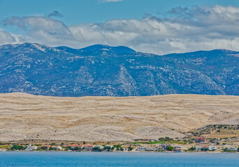 Panoramic View of Pag Island with Velebit Mountain