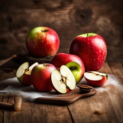 Red and green apples. Background of ripe apples.