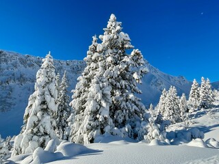 Beautiful winter scene in skiing resort Brand, Vorarlberg, Austria.