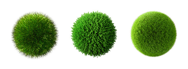 a set of round spheres in the textures of different grass. Source or mockup. 3d render