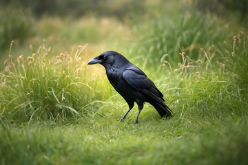 Fototapeta premium Crow on the grass - Generative AI