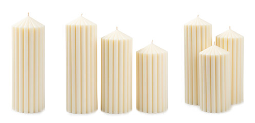 Christmas decoration with candle isolated on white background. New Year and Christmas candles. Home decor. Cozy candles. Present. Xmas candle Celebration. Vacation