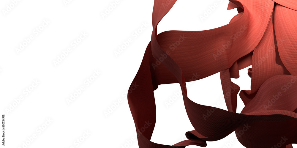 Sticker 3d render of abstract red cloth falling.