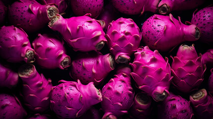 pink dragon fruit or pitaya. Closeup to show the texture and vibrant pink color with purple tone. Fresh and ripe healthy and exotic food from Asia for a background - obrazy, fototapety, plakaty