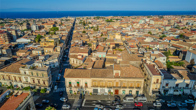 Aerial View of Giarre, Catania, Sicily, Italy, Europe