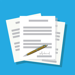 Contract papers white sheet with the contract or business document and a pen for signing, the conclusion of contracts